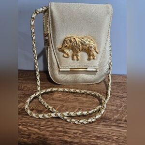 Vintage "Nima"Gold Women's Crossbody Bag with Elephant Accent